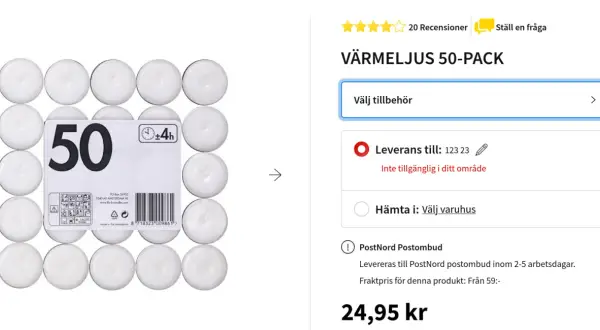 50 värmeljus för att värma ett rum. Varje ljus brinner ca 4 timmar.
