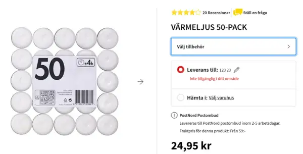 50 värmeljus för att värma ett rum. Varje ljus brinner ca 4 timmar.